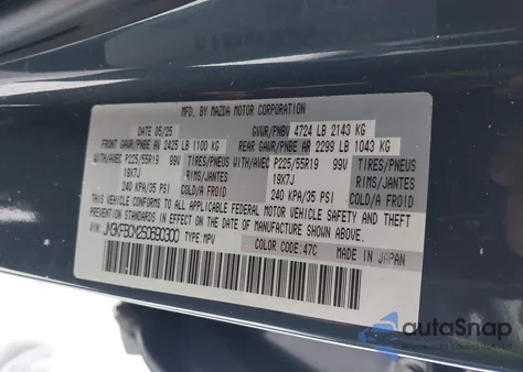 2025 Mazda Cx-5 2.5 S Carbon Edition z USA, uszkodzony, nr VIN JM3KFBCM2S0690300